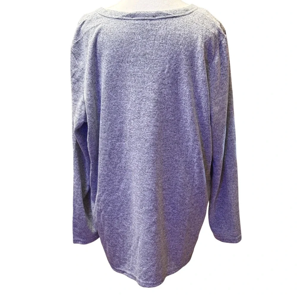 Erika Women's Grey Heathered‎ Long Sleeve Rhinestone Embellished Tunic Top XXL